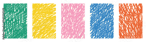 Vector sketchy abstract scribble hand drawn lines backgrounds set. Kids creative marker texture collection. Wavy irregular doodle ornament. Colorful fun playful pattern. Childlike groovy element.