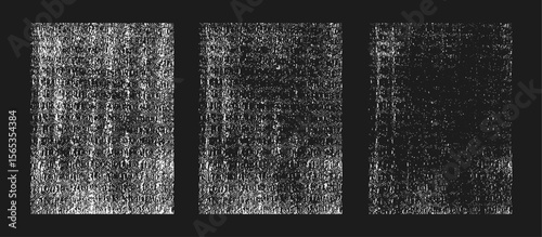Grunge Grid Texture Background Set for Distressed Overlay Effect, Noise Scratch Surface, Dirty Cracked Pattern, Abstract Static Glitch Design, Rough Grain, Damaged Vintage Print Vector Illustration