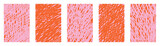 Funky vector doodle sketch set. Orange pink abstract scribbles with wavy crayon lines. Hand drawn messy textures for kids art. Twisted chaotic backgrounds with expressive scrawl stripe design