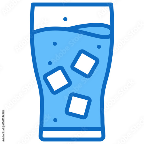 Sparkling Drink Blue Fill Outline Icon Vector Design - Fizzy drink in a tall glass with ice cubes, representing soda or carbonated beverages