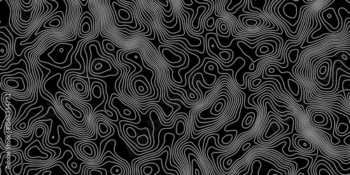  abstract topographic map on a black background with beige areas defined by white contour lines showing elevation and terrain detail