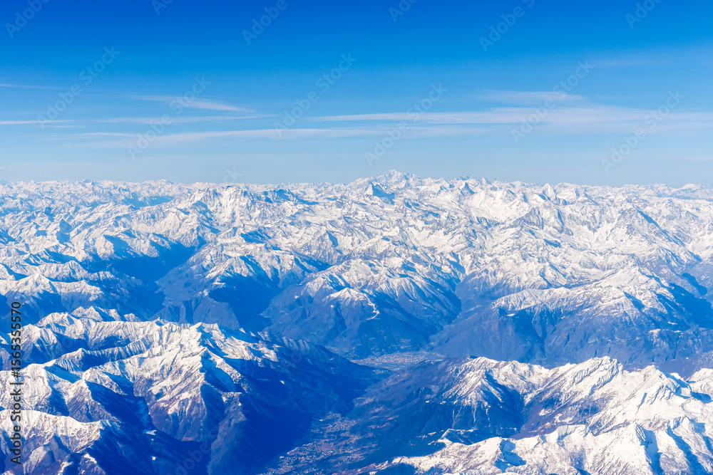 Alps panorama mountains snow in winter with Matterhorn and Mont Blanc mountain near Domodossola in Italy Alps panorama mountains snow in winter with Matterhorn and Mont Blanc mountain near Domodossola in Italy