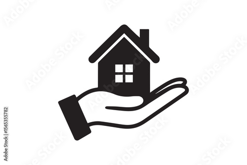 house in hand, minimalist, black and white, simple, minimalist design, architecture icon, real estate icon, property icon

