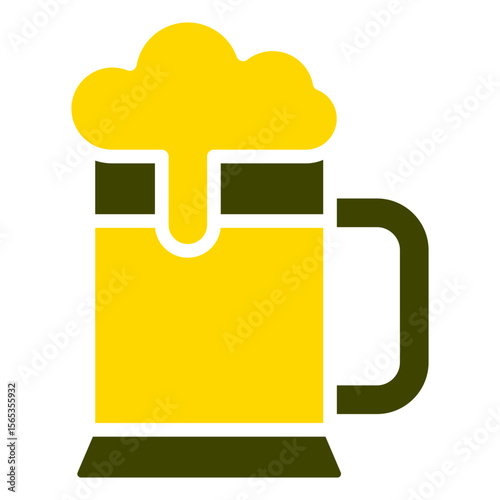 Beer Mug Glyph Silhouette Yellow Dual Tone Icon Vector Design - Classic beer mug with frothy foam top, representing beer or brewing culture