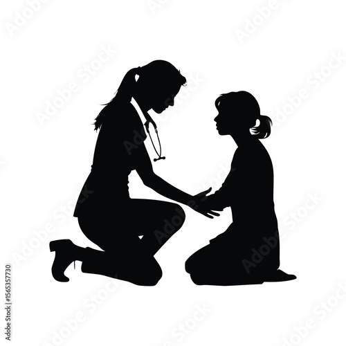 Silhouette of a Doctor Comforting a Child Patient on their Knees