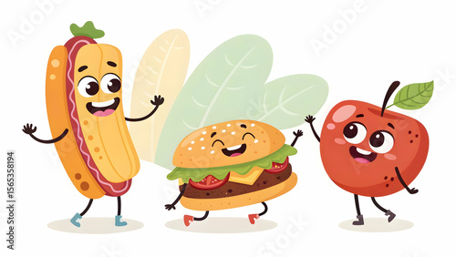 Funny Food Characters Vector Illustration