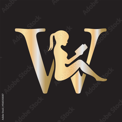 Man Book Logo combine with letter W vector template