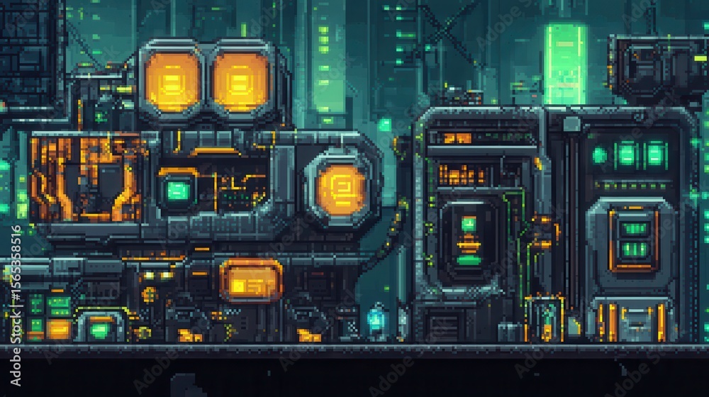 Fototapeta premium Pixelated city structures with futuristic design.