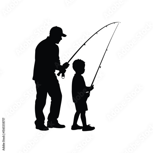 Silhouette of a father and son fishing together a bonding experience outdoors