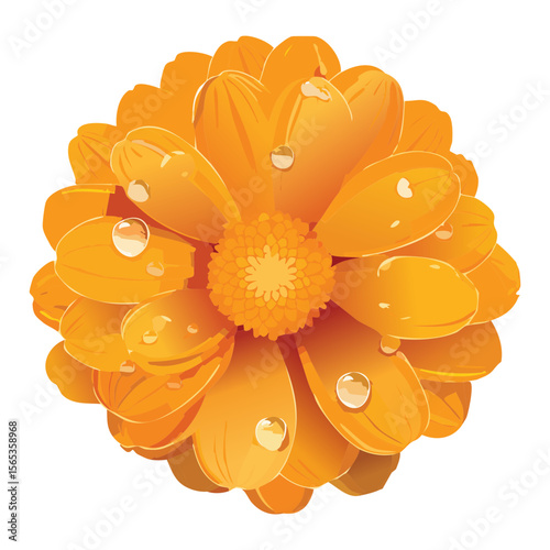Warm Orange Flower Head with Dew Drops