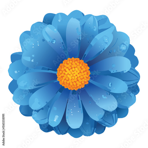 Bright Blue Flower Head with Water Drops