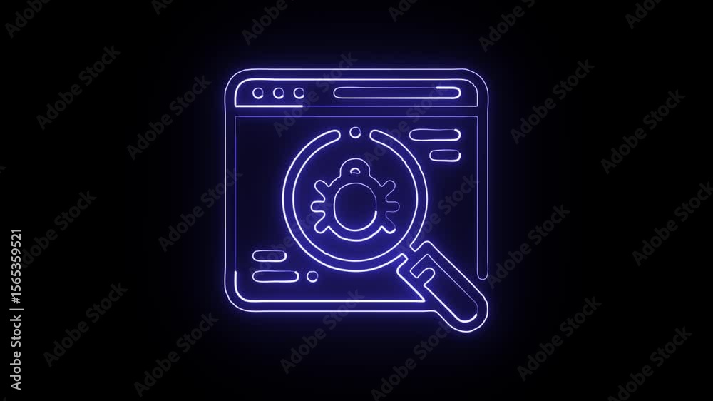 glowing neon bug icon isolated, black background, hd motion graphic animation