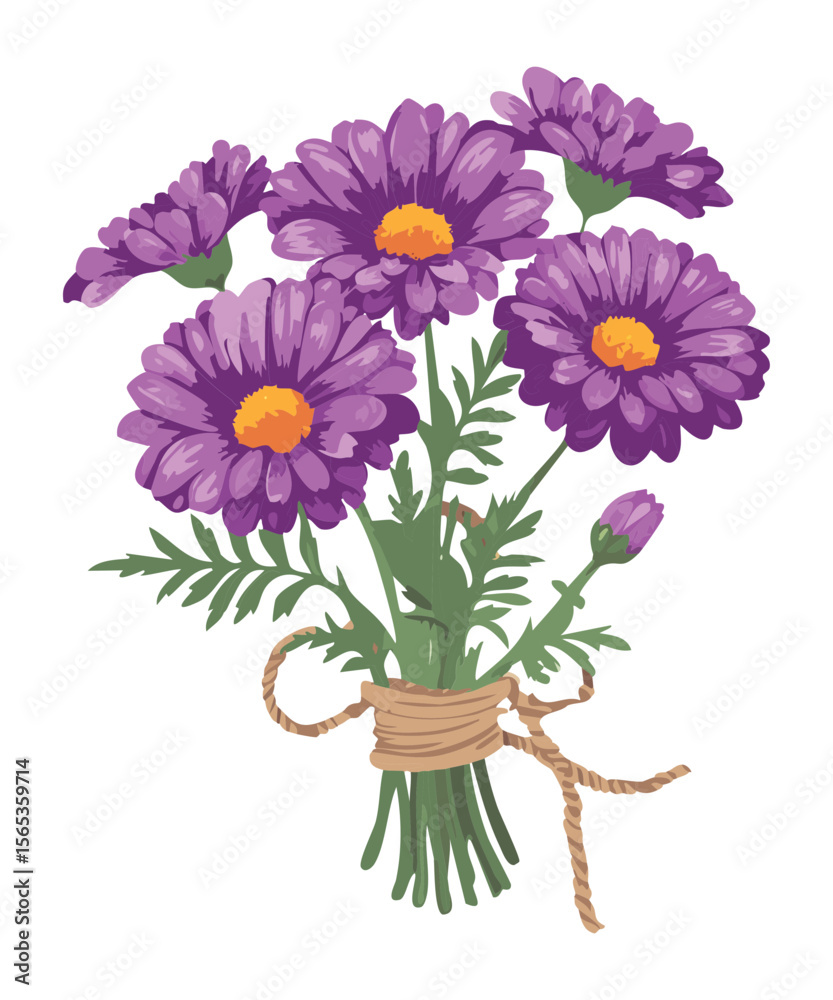 Assorted Purple Daisy Bouquet Tied with Twine Assorted Purple Daisy Bouquet Tied with Twine