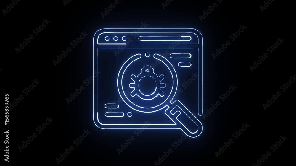 glowing neon bug icon isolated, black background, hd motion graphic animation