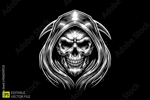 grim reaper  illustration dark art scary creepy style tattoo vector black and white background templates