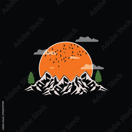 mountain sunset and sunrise Art & Illustration