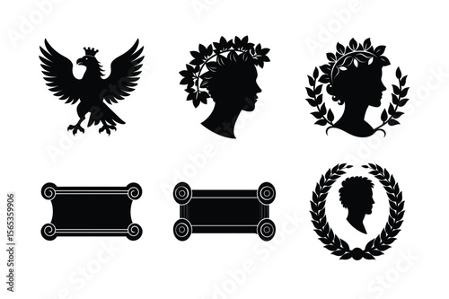 Classic Roman style design headpieces and dividers with flourish elements Silhouette Vector illustration