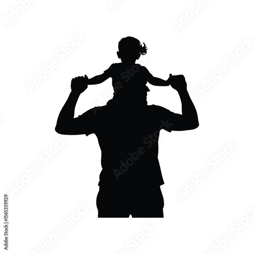 Silhouette of father carrying his daughter on his shoulders with love