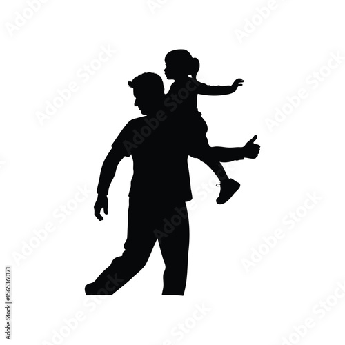 Silhouette of a father giving his daughter a piggyback ride, thumbs up