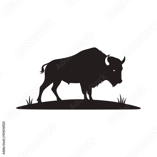 Buffalo Walking In Open Field Illustration