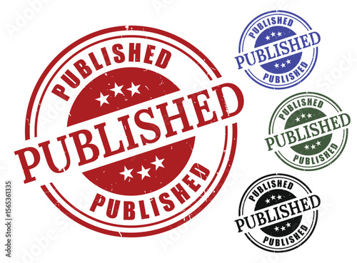 Published stamp vector graphic design elements for official document approval in multiple colors
