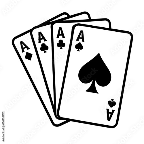 Four Aces Playing Cards Black and White Illustration - Strong Poker Hand Graphic