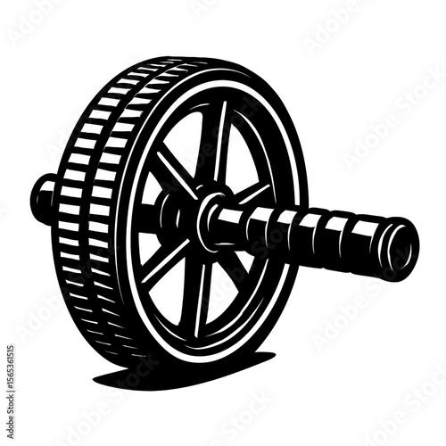 Ab Wheel Fitness Exercise Equipment - Black and White Core Workout Graphic