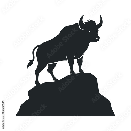 Buffalo Standing On Rocky Terrain Illustration