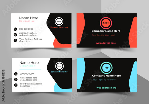 Dynamic and professional business card template featuring a striking black and white design with vibrant red/orange accents. This modern and clean layout is fully customizable, making it perfect