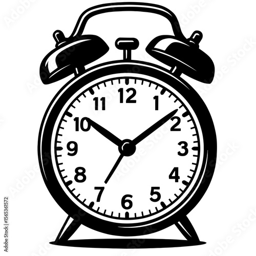 Vintage Black and White Alarm Clock - Time Management and Wake Up Symbol