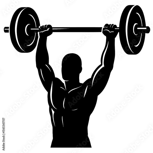 Muscular Weightlifter Performing Overhead Barbell Press - Strength Training Vector