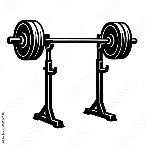 Heavy Barbell on Squat Rack - Essential Weightlifting Equipment Vector