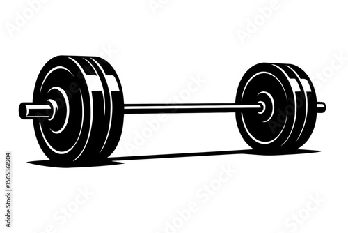 Powerful Black and White Vector Illustration of a Barbell with Weights - Symbol of Strength Training and Fitness