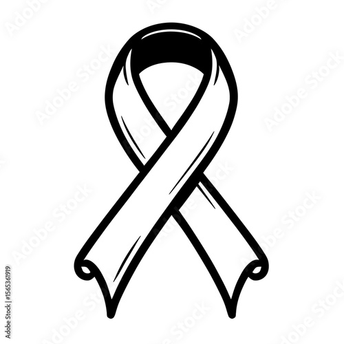 Black and White Outline Vector of an Awareness Ribbon - Symbol for Support, Remembrance, and Causes
