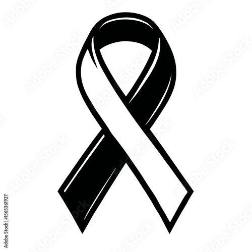 Black and White Outline Vector of an Awareness Ribbon - Symbol for Support, Remembrance, and Causes