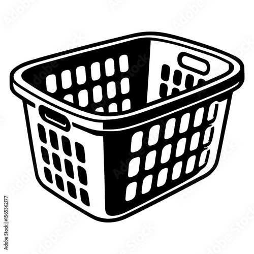 Black and White Outline Vector Illustration of an Empty Laundry Basket or Hamper - Household Chores and Cleaning Icon