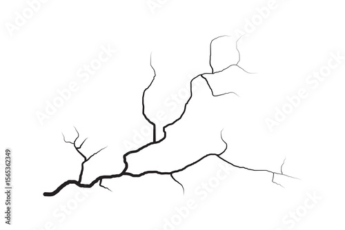 Wall cracks vector collection.  Ground cracks isolated on a white background. Earthquake and wall cracks, hole effect, crash, craquelure and damaged wall texture silhouette. Vector illustration.