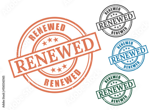 Vector graphic of renewed stamp seals in various colors for business approval design use
