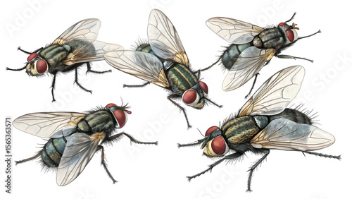 Realistic house fly insect pest control vector illustration of flies flying around isolated on black 100char isolated on transparent white background png