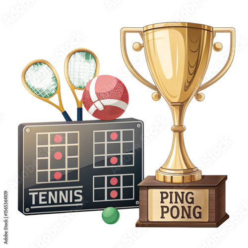 trophy, scoreboard, tennis  icons  on white background 