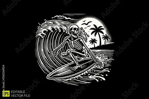 surf  illustration dark art scary creepy style tattoo vector black and white background templates