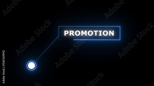 Neon line animation of HUD elements with text Promotion. Animate a white callous for text. HUD elements on black background.