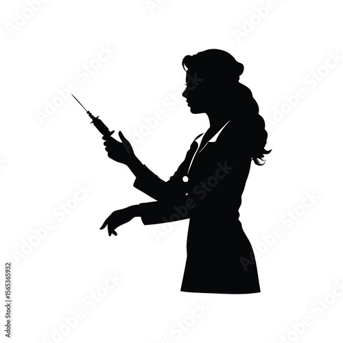 Silhouette of a medical professional holding a syringe in preparation to inject