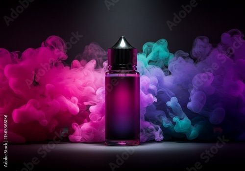 Blank E-Liquid Bottle Mockup with Vibrant Pink and Blue Smoke