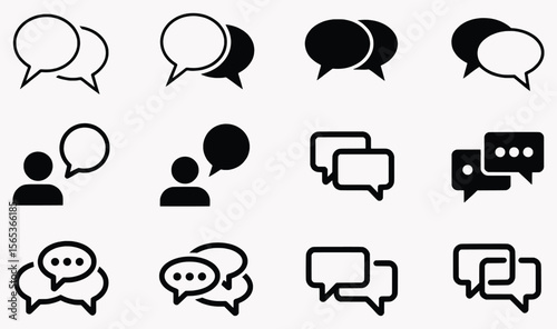 Diverse Communication Icons Set Depicting Conversations, Dialogues, Messaging, and Feedback Featuring Speech Bubbles and Chat Representations