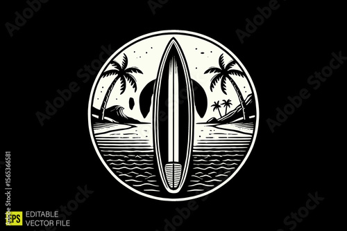 surf  illustration dark art scary creepy style tattoo vector black and white background templates