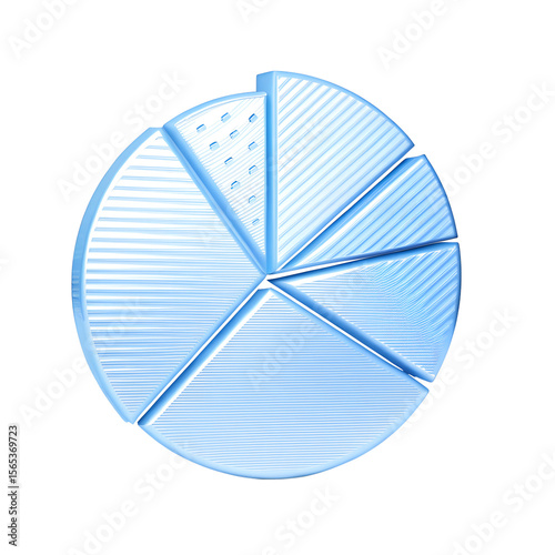 3d blue pie chart symbol, Png, isolated on white background