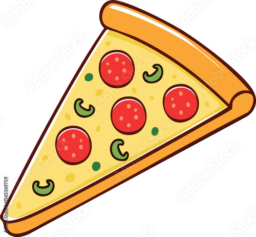 A delicious slice of pepperoni pizza with green peppers, ready to be enjoyed.