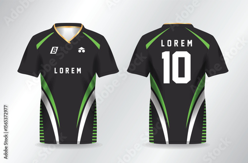 Modern black sports jersey with green and white accents and number ten on back