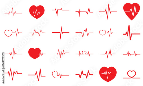 Red heartbeat line icon. cardiology, medical pulse, ECG, EKG design, healthcare clipart . Editable stroke. Vector illustration.